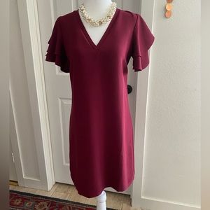 ANN TAYLOR Burgundy Flutter Sleeve Dress, Size 0P (zero Petite)